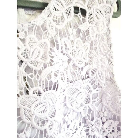 Nanette Lepore XL Embroidered Lace Overlay Tank Shell Mockneck Zipper Lilac - Picture 3 of 8